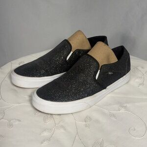 Vans Off The Wall Glitter Women’s Slip On Shoes Black Shoes 500714 Sz 9.5